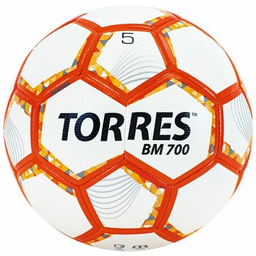 TORRES Мяч футбольный TORRES BM 700, размер 4, 32 панели, PU, гибридная сшивка, цвет бежевый/оранжевый/серый