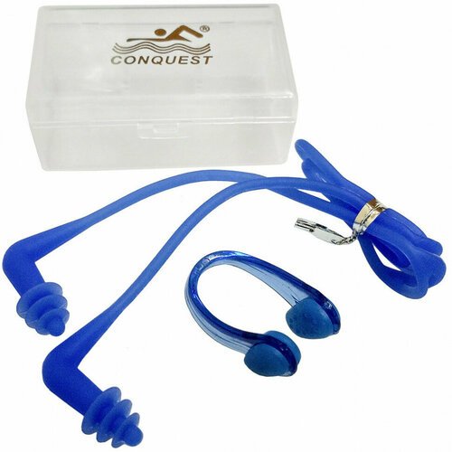 Комплект для плавания беруши и зажим для носа C33555-1, синие