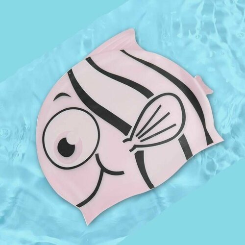Шапочка для плавания YOUYOU Рыбка розовая силиконовая детская для бассейна на обхват головы 48-54