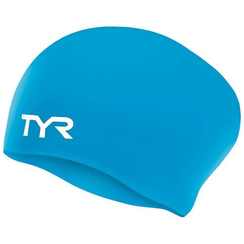 Шапочка для плавания подростковая TYR Long Hair Wrinkle-Free Silicone Cap Jr, LCSJRL-420, голубая