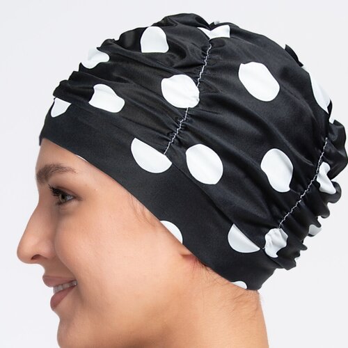 Тканевая шапочка для плавания / бассейна SwimRoom «Womens cap», цвет черный с белыми кругами