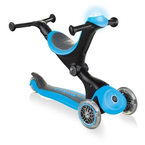 Детский 3-колесный самокат-беговел GLOBBER Go Up Deluxe Play Lights, голубой
