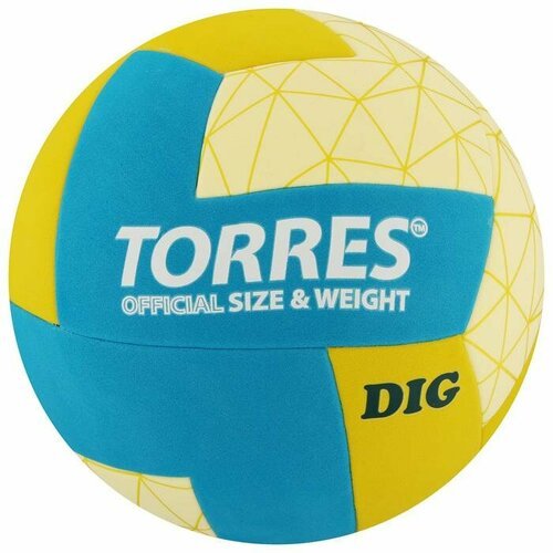 Мяч волейбольный Torres Dig, клееный, 12 панелей, размер 5, 283 г (6883870)