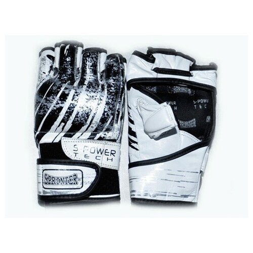 Перчатки спортивные SPRINTER/ перчатки для смешанных единоборств/ перчатки для рукопашного боя кожаные. Размер XL. Цвет: черно-белый.