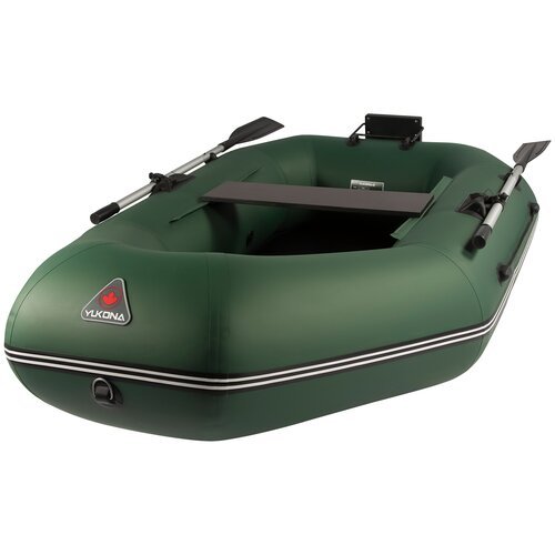 Надувная гребная лодка ПВХ YUKONA 230 G под мотор с реечным фанерным пайолом, зеленая