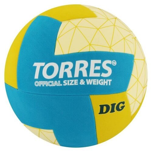 Мяч волейбольный TORRES Dig, размер 5, синтетическая кожа (ТПЕ), клееный, бутиловая камера, горчично-бирюзово./В упаковке шт: 1