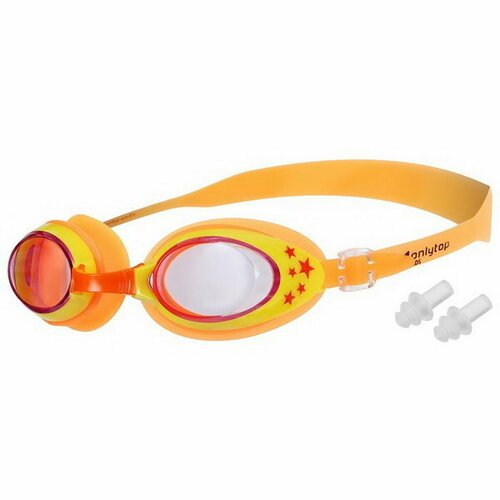 Очки для плавания детские беруши, цвет оранжевый