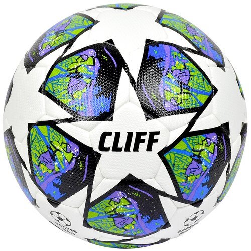 Мяч футбольный CLIFF 3263, 5 размер, PU Hibrid, бело-сине-фиолетовый