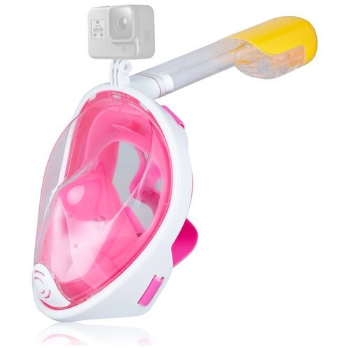 Подводная маска для плавания (снорклинга) Free Breath с креплением для экшн-камеры (розовая, размер S/M)