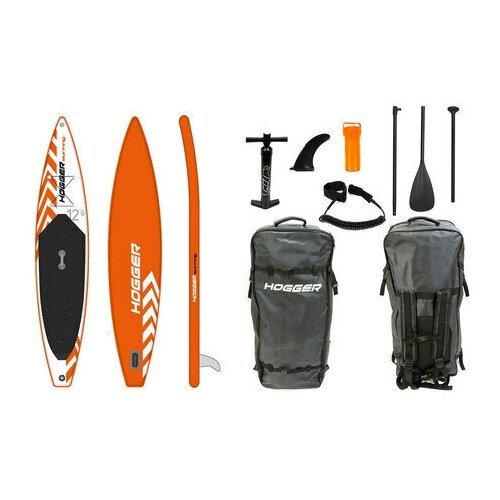 SUP доска HOGGER Surfing 12.6' надувная для серфинга, drop-stich двухслойная технология оранжевый/белый