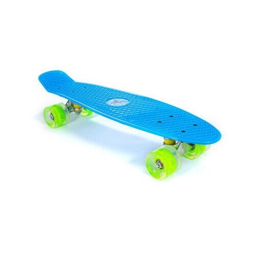 Скейтборд TRIX мини 22' 56 см , пластик, подвеска-алюм, колеса светящиеся PU 45х60 мм зеленые, ABEC 7, голубой