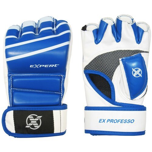 Перчатки для MMA FIGHT EXPERT с защитой пальца для борьбы и ударов размер XS, синий