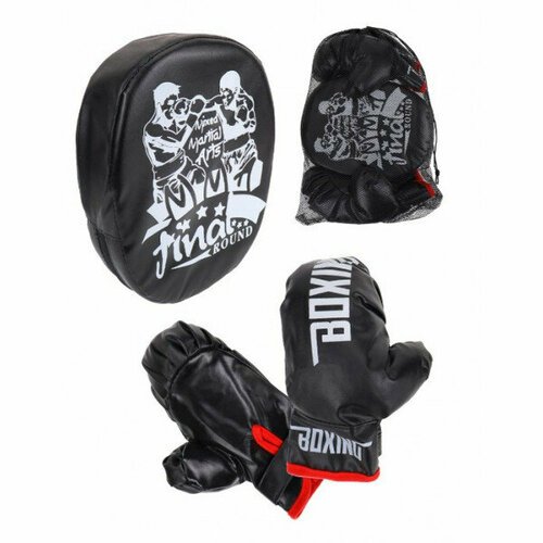 Набор для бокса чёрный. 'Спортсмен' (лапа 24 см, перчатки, в сетке) ( Арт. Y24652007)