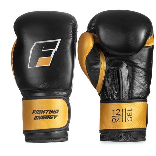 Перчатки боксерские FIGHTING ENERGY GEL кожа, черно-золотые (14 унций)
