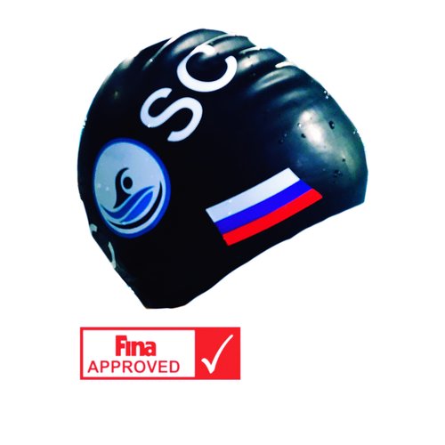 Спортивная шапочка для плавания черная 'Россия'