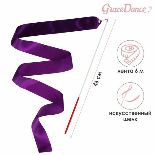 Лента гимнастическая с палочкой Grace Dance, 6 м, цвет фиолетовый
