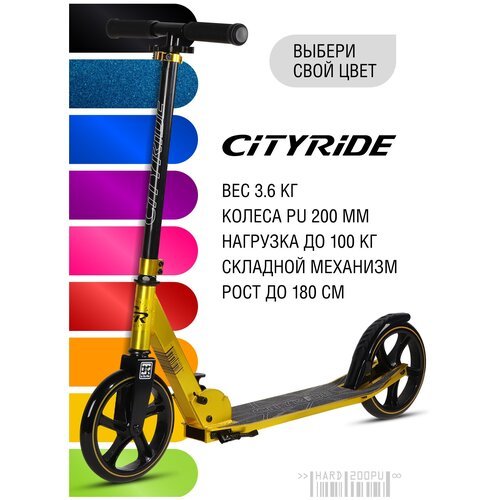 Детский 2-колесный городской самокат CITY-RIDE Детский 2-колесный городской самокат CITY-RIDE CR-S2-01, золотой