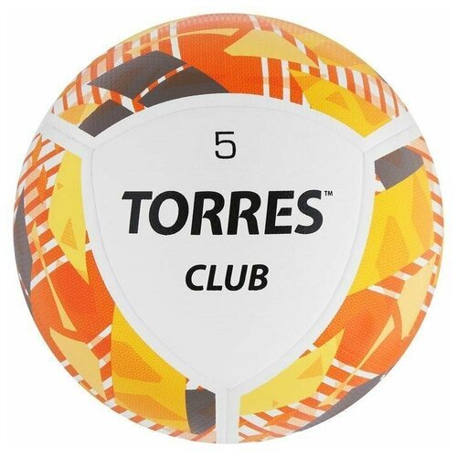 Мяч футбольный TORRES Club, размер 5, 10 панелей, PU, гибридная сшивка, цвет бежевый/оранжевый/серый