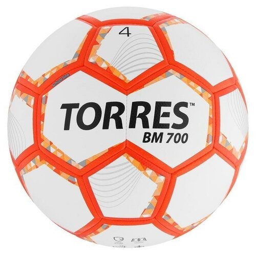 Мяч футбольный TORRES BM 700, размер 4, 32 панели, PU, гибридная сшивка, цвет бежевый/оранжевый/серый