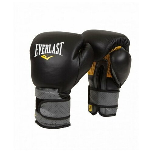 Боксерские перчатки Everlast тренировочные на липучке Pro Leather Strap черные 10 унций