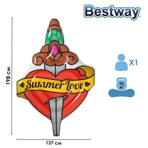 Матрас для плавания Summer Love Tattoo, 198 x 137 см, 43265 Bestway