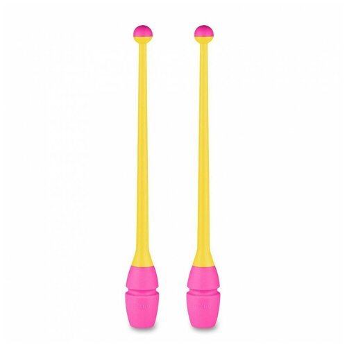 Булавы для художественной гимнастики INDIGO IN018-YP, 41 см, пластик, кучук, 2шт, желто-розовые
