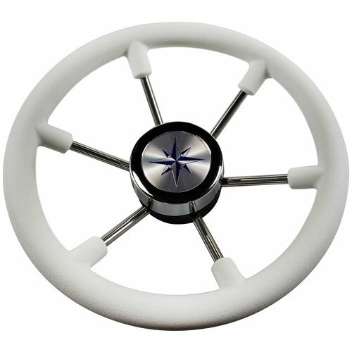 Рулевое колесо LEADER PLAST белый обод серебряные спицы д. 330 мм штурвал, , VN8330-08