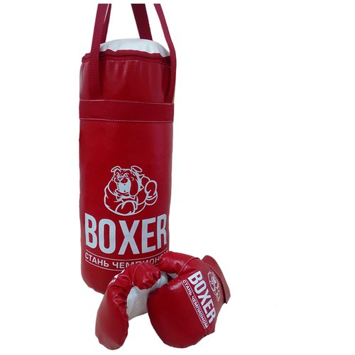 Набор для бокса лидер ПК №4, боксерские перчатки и прочная детская боксерская груша длина 60 см, 19516