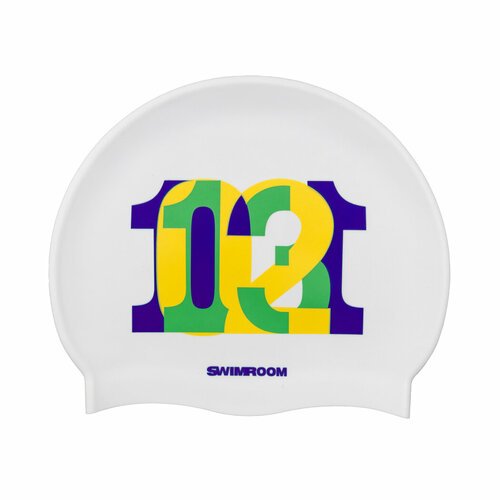 Силиконовая шапочка для плавания / бассейна SwimRoom «123», цвет белый/синий
