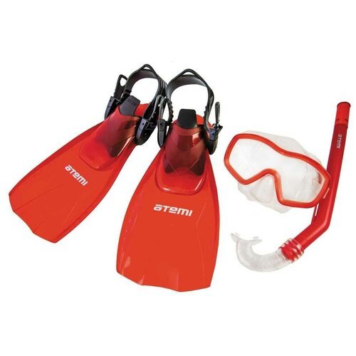 Набор для плавания Atemi (маска+трубка+ласты) размер 28-31, красный