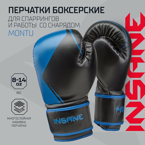 Перчатки боксерские INSANE MONTU IN23-BG500, ПУ, синий, 8 oz