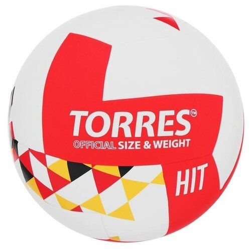 Мяч волейбольный TORRES Hit, размер 5, синтетическая кожа (ПУ), клееный, бутиловая камера, цвет белый/красный/мультколор