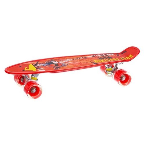 Скейтборд пластиковый с принтом, широкие колеса PU со светом, стойка: алюминиевая, 54*14,5 см/ Светящиеся колеса/ Скейтборд детский